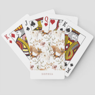 Trendy Boho Neutral Autumn Wildflowers on White Playing Cards