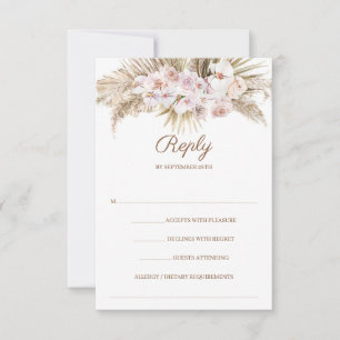 Trendy Boho Pampas Grass Dusty Rose Dried Palm RS RSVP Card