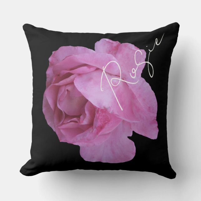 Trendy boho pink rose name Rosie customizable fun  Cushion (Front)