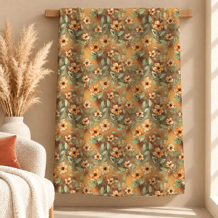 Trendy Boho Rust Dusty Green Flowers Blanket