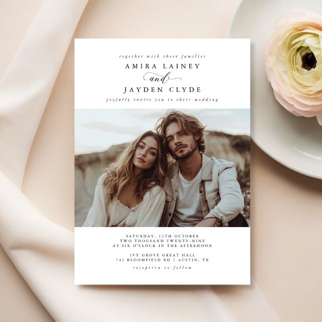 Trendy Boho Rustic Minimalist Photo Wedding Invitation (Creator Uploaded)