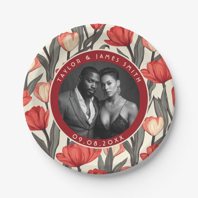 Trendy Boho Tulip Plates For Summer Wedding (Front)