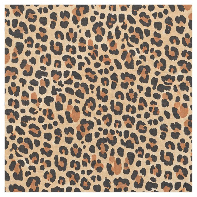 Trendy Bold Brown and Beige Leopard Print Pattern Fabric (Close Up)