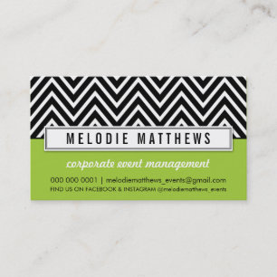 TRENDY bold chevron pattern panel black lime green Business Card