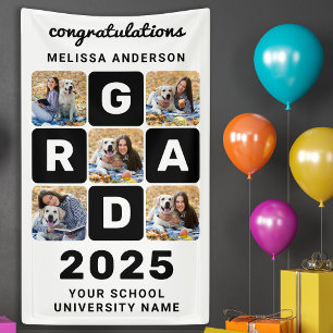 Trendy Bold Grad Custom 5 Photo Collage Graduation Banner