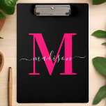 Trendy Bold Hot Pink & Black Monogram Girly  Clipboard<br><div class="desc">A unique initial name clipboard featuring bold pink and black typography. The personalised initials are displayed in a modern,  striking font,  creating a stylish and professional look. Perfect for keeping documents organised while adding a personalised and fashionable touch to your workspace.</div>