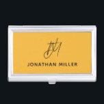 Trendy Bold Mustard Yellow Monogram Business Card Holder<br><div class="desc">Keep your business cards organised and stylish with this trendy bold mustard yellow business card case. The design features a monogram in black, adding a personal touch to your professional look. This case is perfect for carrying in your bag or briefcase, and makes a great gift for colleagues and clients....</div>