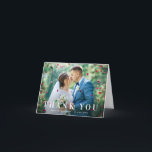 Trendy bold thank you wedding card<br><div class="desc">A simple trendy white text design with a bold text look and a lovely image of the newlyweds,  the image and text can be personalised.</div>