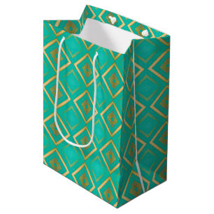 Trendy Bold Turquoise Blue and Gold Print  Medium Gift Bag