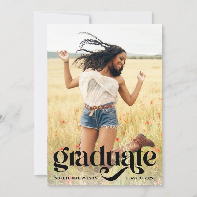 Trendy Bold Typography Overlay Photo Grad Party Invitation (Front)