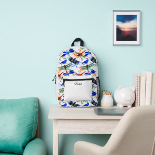Trendy Bold Watercolor Dragonfly Pattern Printed Backpack
