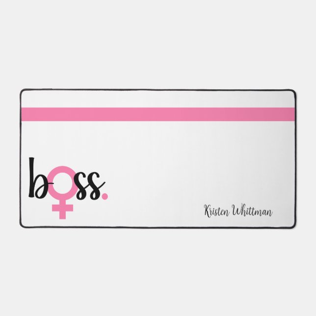 Trendy Boss Lady Modern Typography Pink Desk Mat (Front)