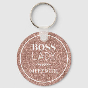 Trendy Boss Lady Rose Gold Glitter Personalised Key Ring