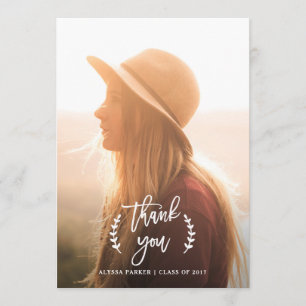 Trendy Botanical Graduation Photo Thank You Card