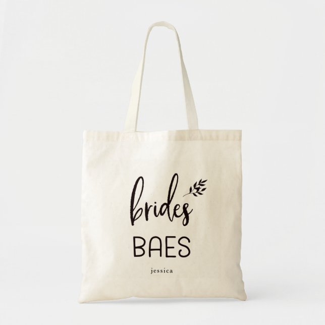 Trendy Botanical Script | Brides Baes Tote Bag (Front)