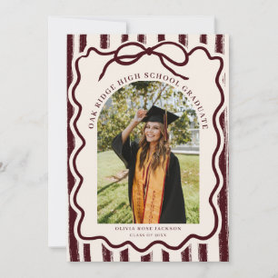 Trendy Bow Burgundy Photo Graduation Invitation