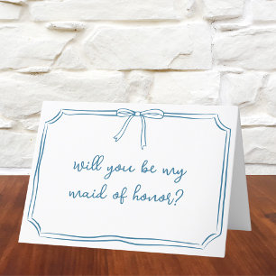 Trendy Bow Dusty Blue Maid of Honour Proposal Card