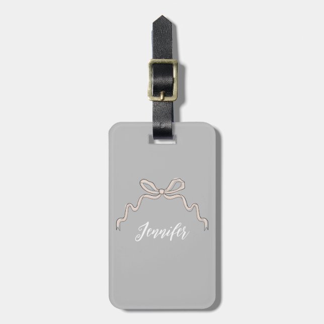 Trendy bow luggage tag | editable background (Front Vertical)