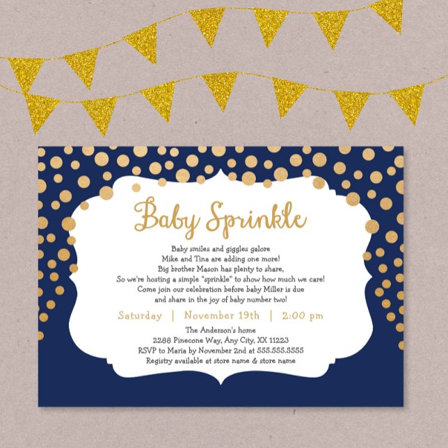 Trendy boy baby sprinkle invitations, navy gold invitation (Creator Uploaded)