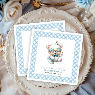 Trendy Boy Birthday Napkins Teddy Bear Balloon Blu