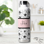 Trendy Branded Business Logo Water Bottle<br><div class="desc">Fun and trendy way to preset your business, brand, or custom design with this black and white floral pattern accent. Personalise this water bottle with your business or brand logo, or even a design of yours that you want to feature. Change out the blush pink colouring to anything you want....</div>