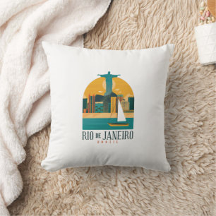 Trendy Brazil City Rio de Janeiro Vintage  Cushion