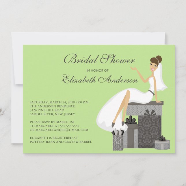Trendy Bride Bridal Shower Invitation Green Grey (Front)
