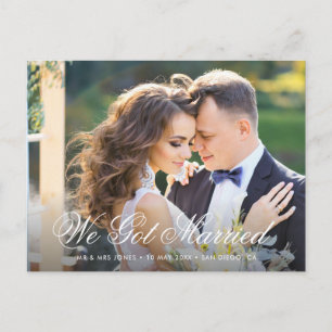 Trendy bride & groom photo wedding Announcement Postcard