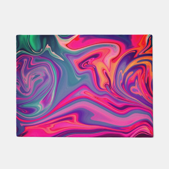 Trendy Bright Blue Pink Green Abstract Pattern Doormat (Front)