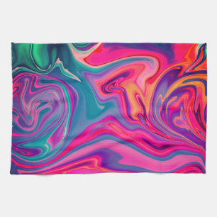Trendy Bright Blue Pink Green Abstract Pattern Tea Towel