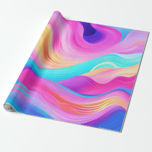 Trendy Bright Blue Pink Yellow Abstract Pattern  Wrapping Paper