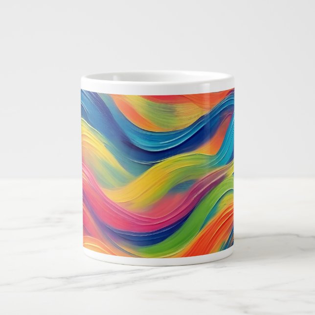 Trendy Bright Blue yellow Abstract Pattern   Large Coffee Mug (Front)