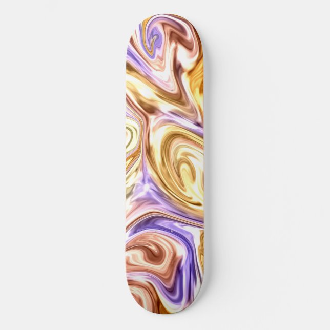 Trendy Bright Gold Purple Waves Abstract Pattern  Skateboard (Front)