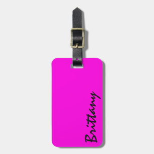 Trendy Bright Neon Purple and Black Monogram Luggage Tag