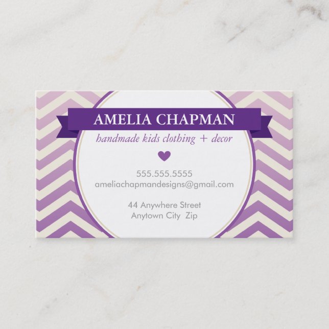TRENDY bright ombre chevron pattern violet purple Business Card (Front)
