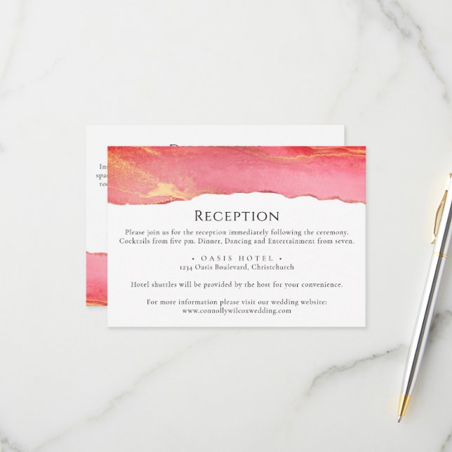Trendy Bright Pink Wedding Information Card (Front/Back In Situ)
