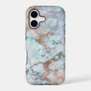 Trendy Brown And Light Blue Marble