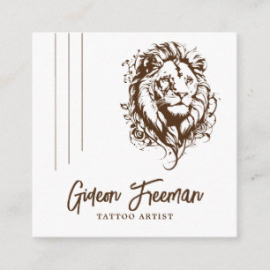 Trendy Brown and White Lion Tattoo Artist Square Business Card