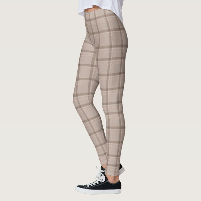 Trendy Brown Beige Plaid Tartan Checked  Leggings (Left)