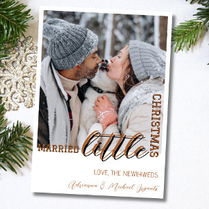 Trendy Brown Calligraphy Married Little Christmas Holiday Card