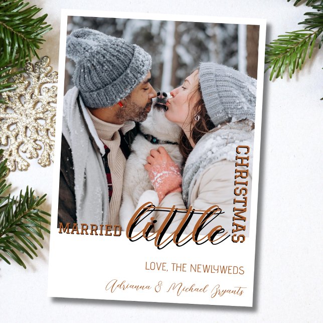 Trendy Brown Calligraphy Married Little Christmas Holiday Card (Creator Uploaded)