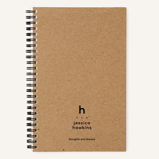 Trendy Brown Kraft Paper Modern Rounded Monogram Notebook (Front)