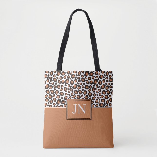 Trendy Brown Leopard Print with Initials Tote Bag (Front)