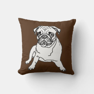 Trendy Brown Pug Dog Drawing Cushion Pillow