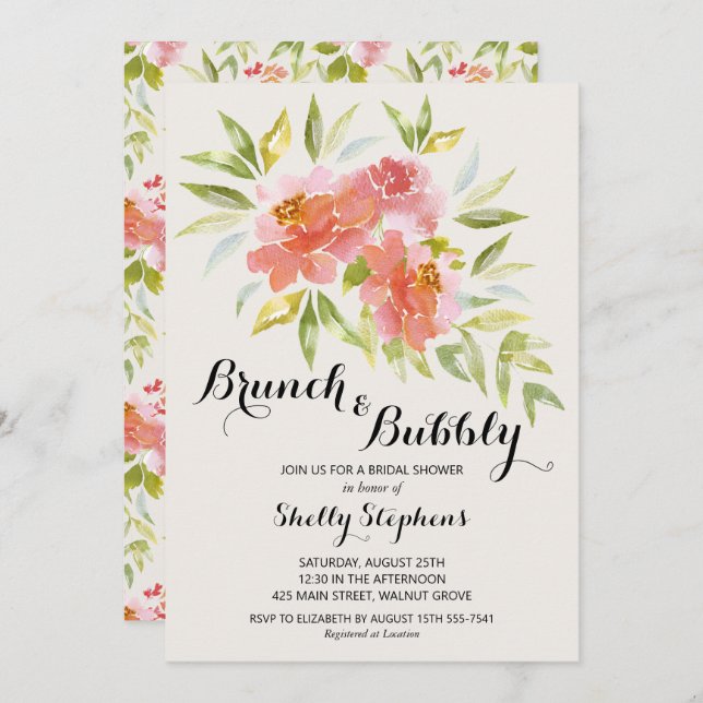 Trendy Brunch and Bubbly Floral Shower Invitation (Front/Back)