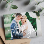 trendy brush lettering wedding thank you card<br><div class="desc">brush script design with lovely photo of the new Mr. and Mrs. The image as well as the colours and text can be personalised.</div>