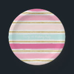 Trendy Brush Stripes Gold Glitter Paper Plates<br><div class="desc">Add some sparkle and colour to your event with this fun and trendy paper plate featuring blush,  blue and hot pink brush stripes with faux gold glitter accent. This modern paper plates can be customised for any event.</div>