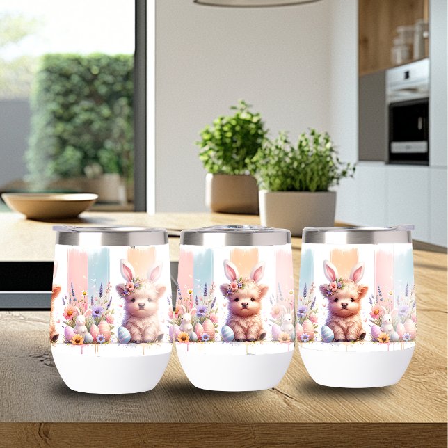 Trendy Brushstroke Easter Cow Wine Tumbler (Creator Uploaded)