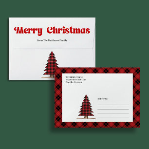 Trendy buffalo plaid Christmas envelope with name