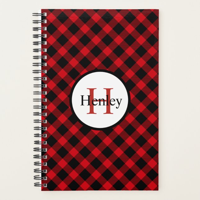 Trendy Buffalo Plaid Monogram Planner (Front)